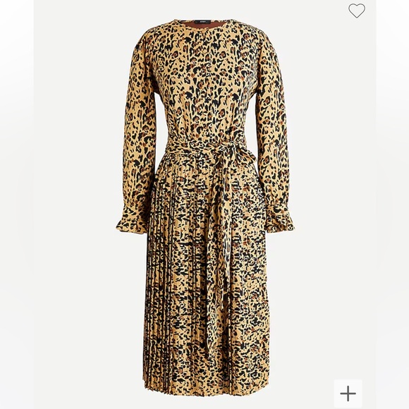Jcrew Long Sleeve Pleated Leopard Dress - Picture 1 of 1